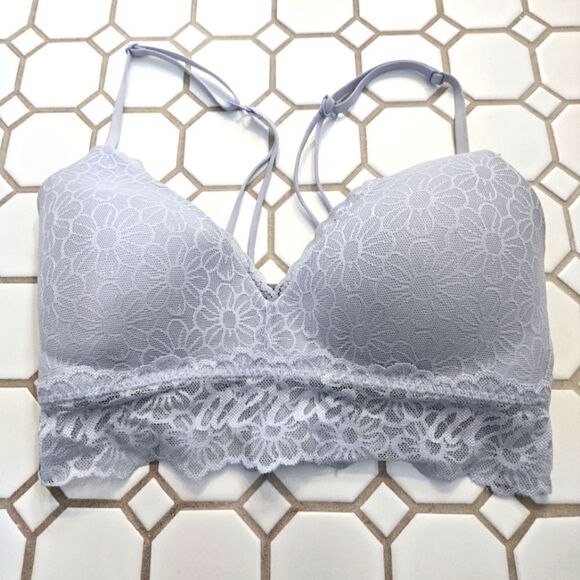 Aerie Floral Lace Longline Wirefree Bralette 32C - Picture 1 of 6